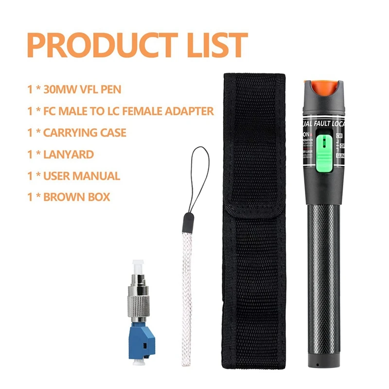 البصرية خطأ محدد مع FC ذكر إلى LC أنثى محول ، 30MW البصرية الألياف كابل تستر ، 30 كجم مصدر الضوء الأحمر متر ، 2X