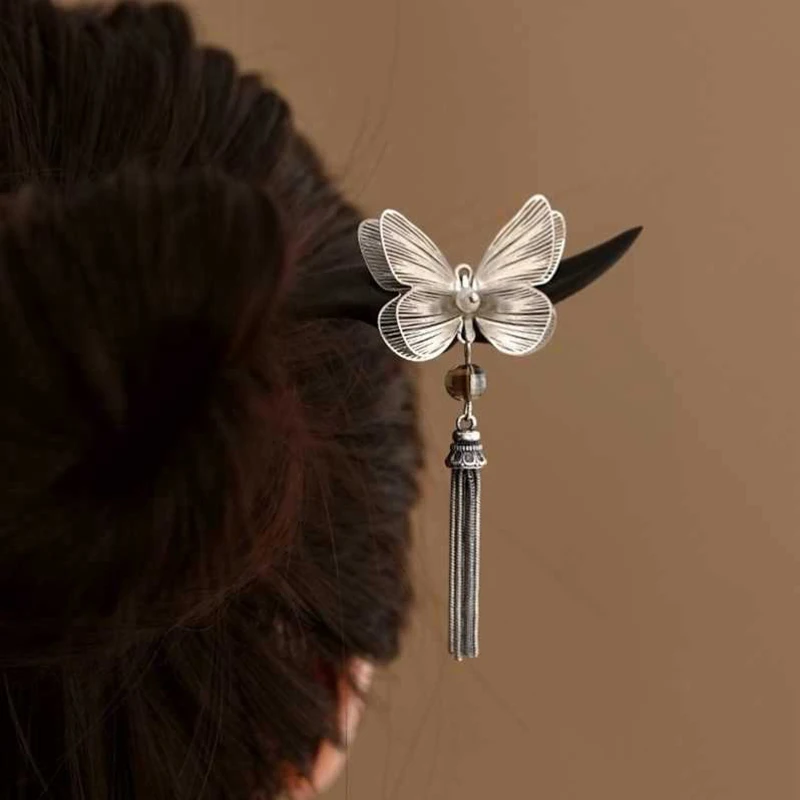 Épingle à cheveux pompon papillon vintage pour femmes et filles, nouveaux bijoux, coiffure, pince à cheveux, chinois Hanfu, accessoires de bâtons de cheveux, cadeaux