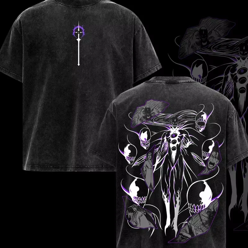 Summer Hot Sale BLEACH Aizen Sousuke Anime Printed Vintage Washed T Shirt Men Women Vintage Hip Hop Streetwear Oversized Tshirt