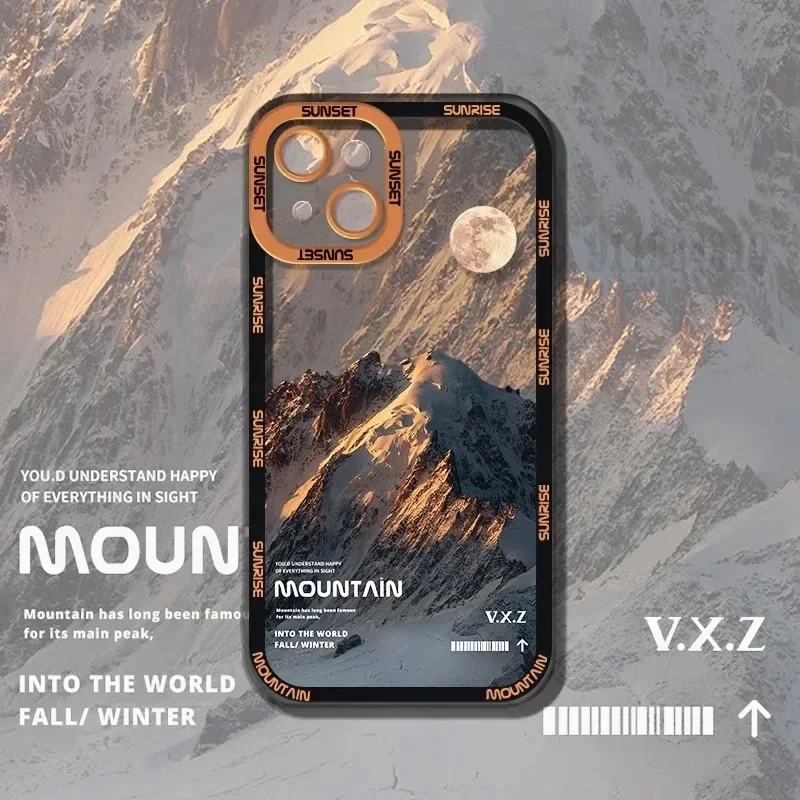 غروب الشمس سنو ماونتن فيو حافظة شفافة لهاتف آيفون 17 Air 16 15 14 13 12 11 Pro Max Plus XR 8 7 SE 2020 غطاء سيليكون مقاوم للصدمات #5