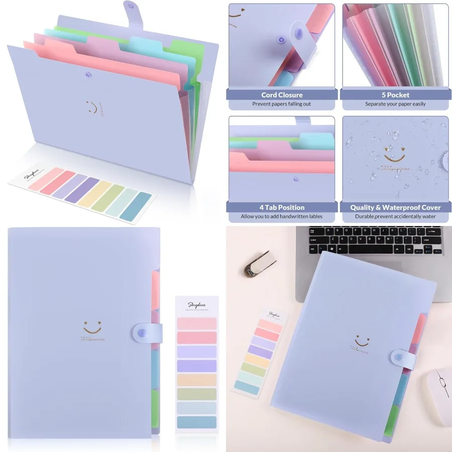 

SKYDUE Expanding File Folder with 5 Pockets Cute Accordion File Organizer for Letter Size Documents Portable Paper Receipt Orga