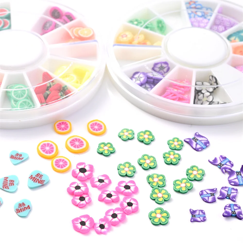 4 Boxen 5,8 mm gemischte Polymer-Clay-Scheiben-Set, niedliche Frucht-, Blumen- und Herz-Fruchtscheiben für 3D-Nagelkunst-Design, Bastel- und DIY-Zubehör – Detail 8