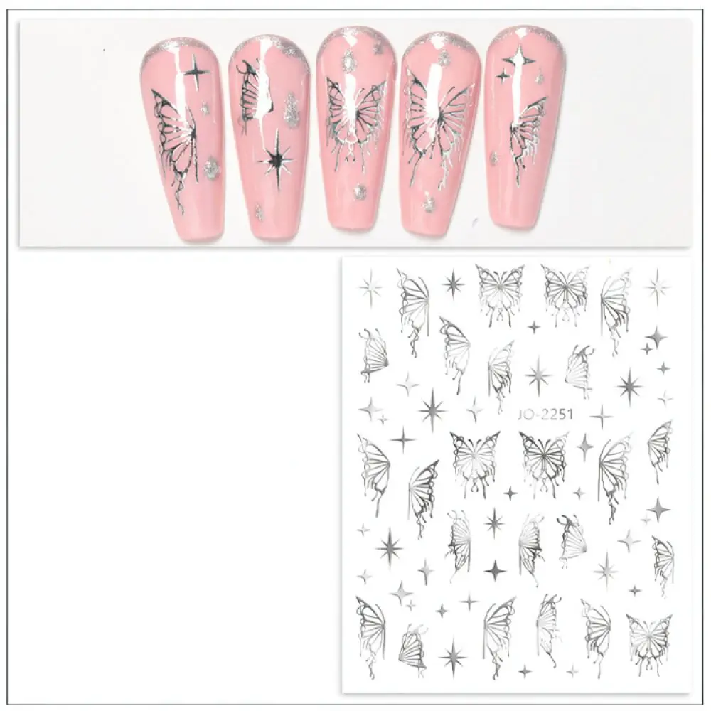 Self Adhesive Butterfly Nail Stickers Holographic Metallic Foil Decals Professional Nail Art Design Supplies Salon