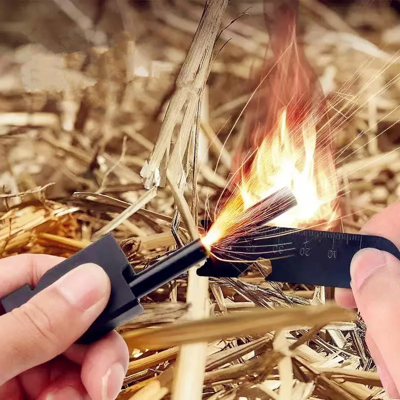 

New Wilderness Survival Portable Flint Kit - Magnesium Fire Starter Stick with Wooden Handle for Camping Outdoor Equipment Tool