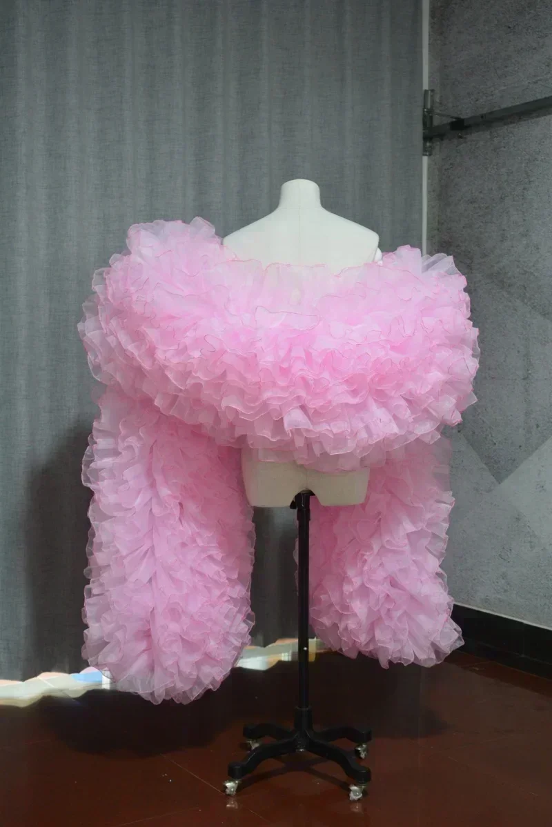 Fluffy Ruffle Organza Cape, Boas Xaile, Tippet Cape, Banquetes Wraps, Opera Cape, Acessório de casamento, Cor personalizada, Palco, Bola, Party Club, Moda