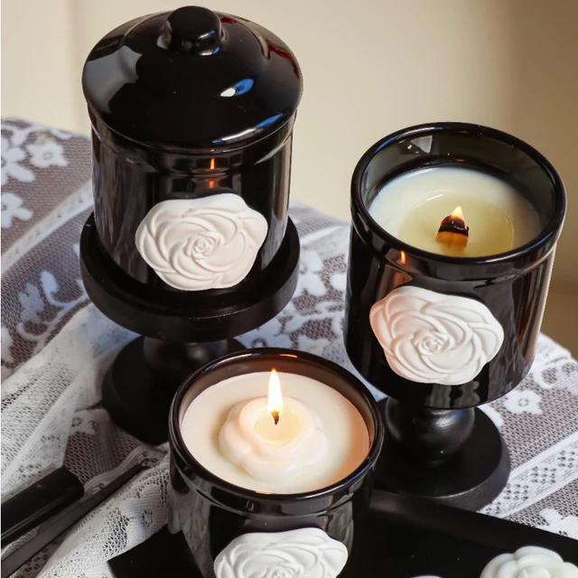 Francuska kamelia czarny kubek ceramiczny kubek do aromaterapii kubki do kawy dekoracja wnętrz świeca drewniany uchwyt ozdoby domowe