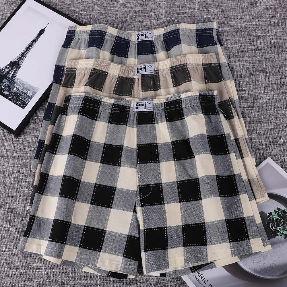 

3PCS/Pack Fashion Knit Plaid Men's Panties 95% Cotton Soft Comfort Breathable Boxers Shorts Casual Loose High Elastic Underwear
