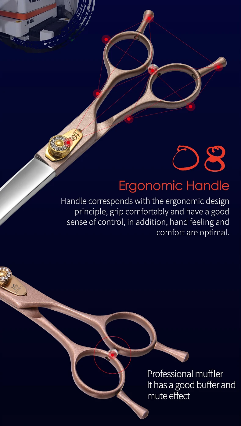 Fenice JP440C Hundeschere aus Stahl, 7/7,5/8 Zoll, Hundesalon-Schere, gebogene Haarschneideschere für Hunde, professioneller Groomer – Detail 12