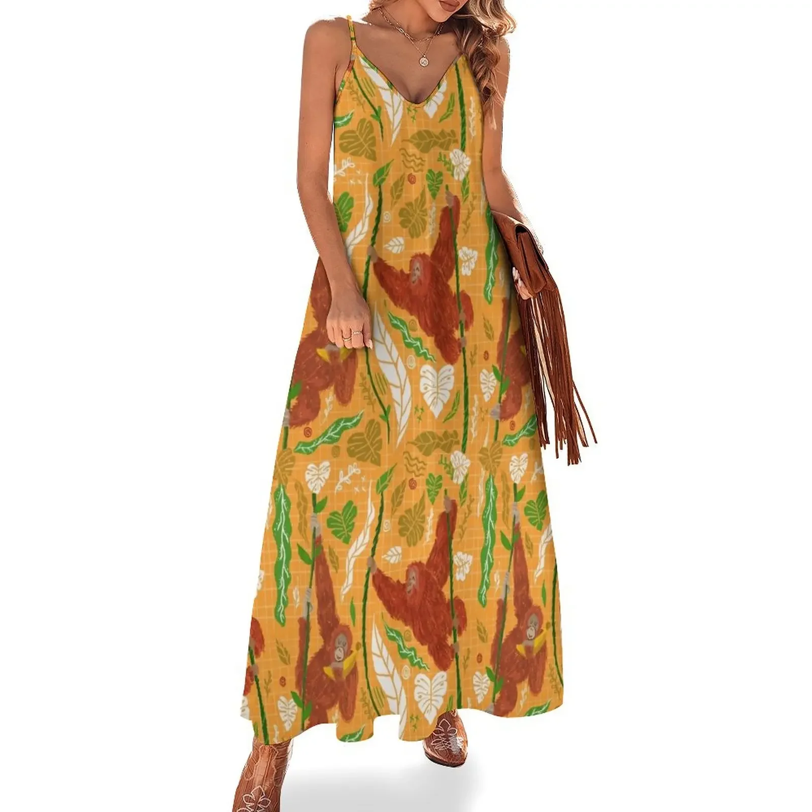 

Happy Orangutan in forest Sleeveless Dress Bridesmaid dress woman women evening dress loose women's