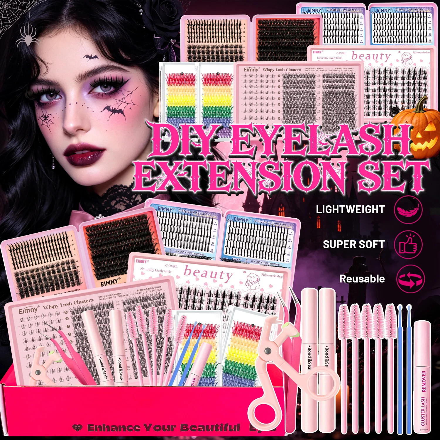 720/200-teiliges Wimpernverlängerungsset, flauschiges Wimpernverlängerungsset mit Wimpernbindung und Dichtung, Wimpernpinzette, dicke Wimperncluster, Wispy