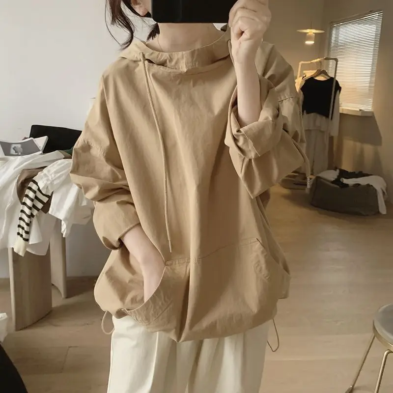 Hoodies Women L-4XL Thin Leisure Student Loose Pockets Long Sleeve Solid New Arrival Summer Sunscreen Fashion Hip Hop Streetwear