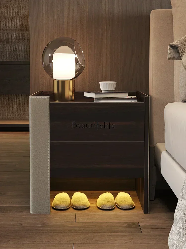 

LX1Solid wood bedside table, simple modern high-end light luxury locker, minimalist Italian saddle leather