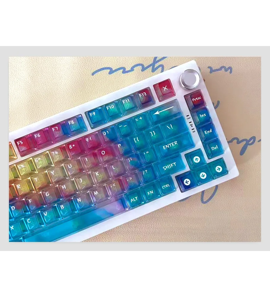 Kaizhou new personalized PBT full color fog transparent keycap gradual change adaptation 68 keys 87 keys 108 keys