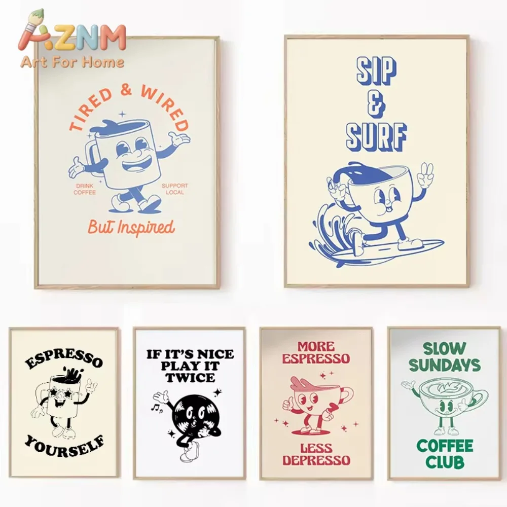 

1 шт. Постер с забавным ретро-принтом на холсте «Уставший и проводный робот-маскот» для кухни, современной комнаты, спальни, домашнего декора, подарки