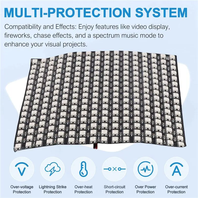 【PUBLICITY】6X WS2812 RGB LED Matrix Panel Individually Addressable Flexible For Video Display, DC5V (16X16)