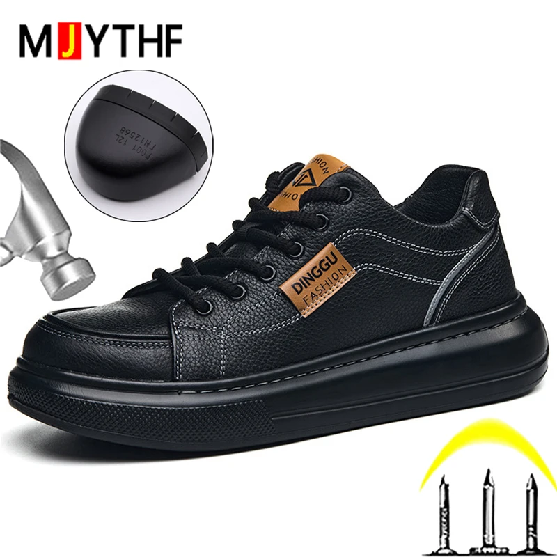 Cowhide Men Safety Shoes Comfort Wear Resistance Work Sneakers Steel Toe Shoes Puncture-Proof Protection Shoes Security Boots