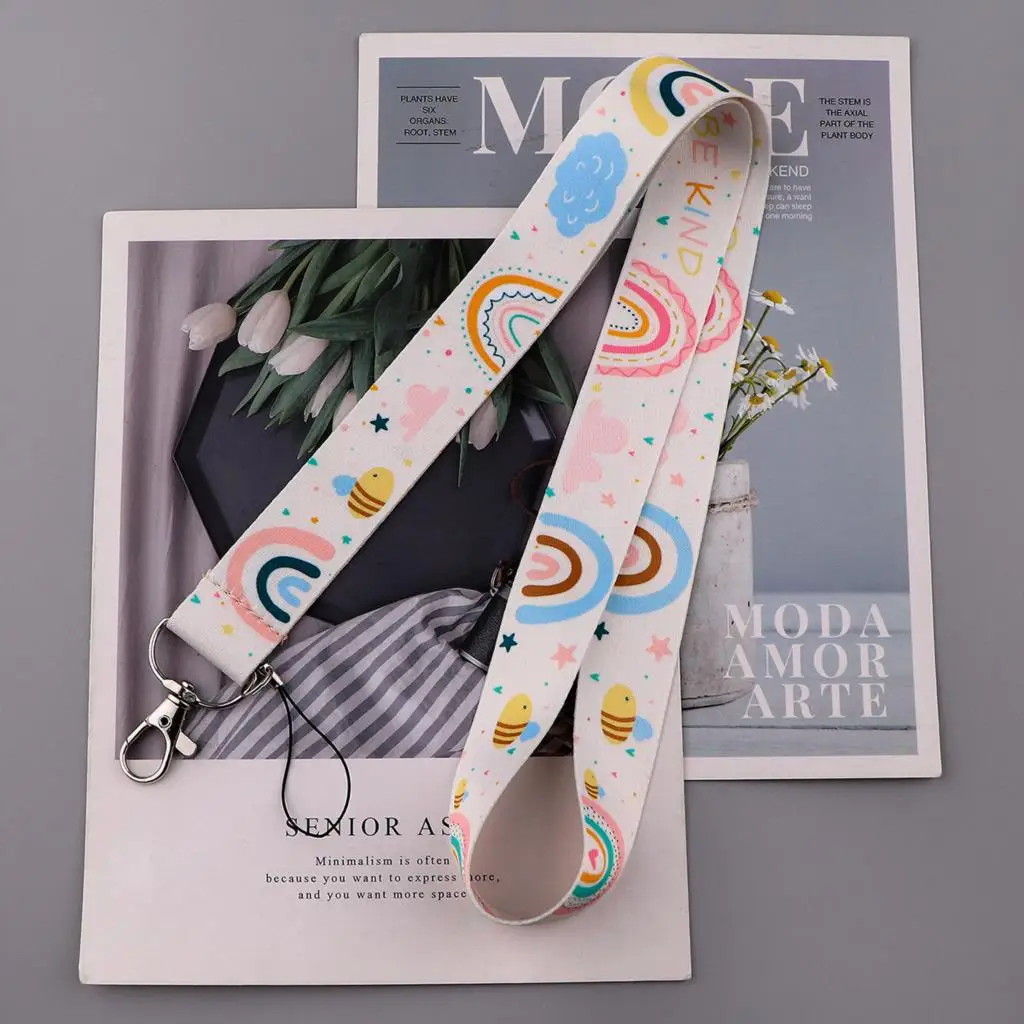 Kolorowe tęczowe chmury smycz na telefon smycz na szyje na klucz dowód osobisty paski do telefonu pokrowiec na karty DIY wiszące sznurka na szyję