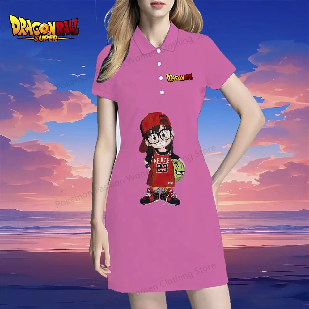 Kakarotto Women's Polo Shirt Dresses Dragon Ball 2024 Y2k Summer One-piece Dress V Neck S-2XL Street Wear Youthful Woman Clothes