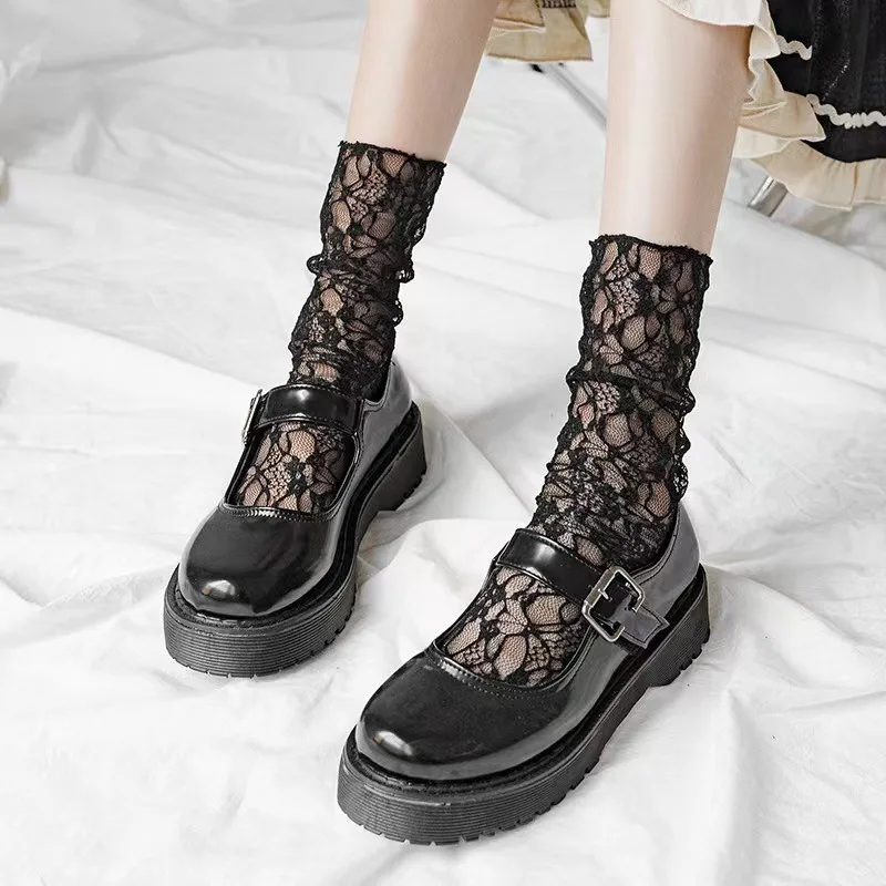 

Women's JK Lolita Floral Vine Stacked Socks Summer Ultra-thin Soft Mesh Hosiery Pregnant Woman Black Flower Lace Pattern Socks