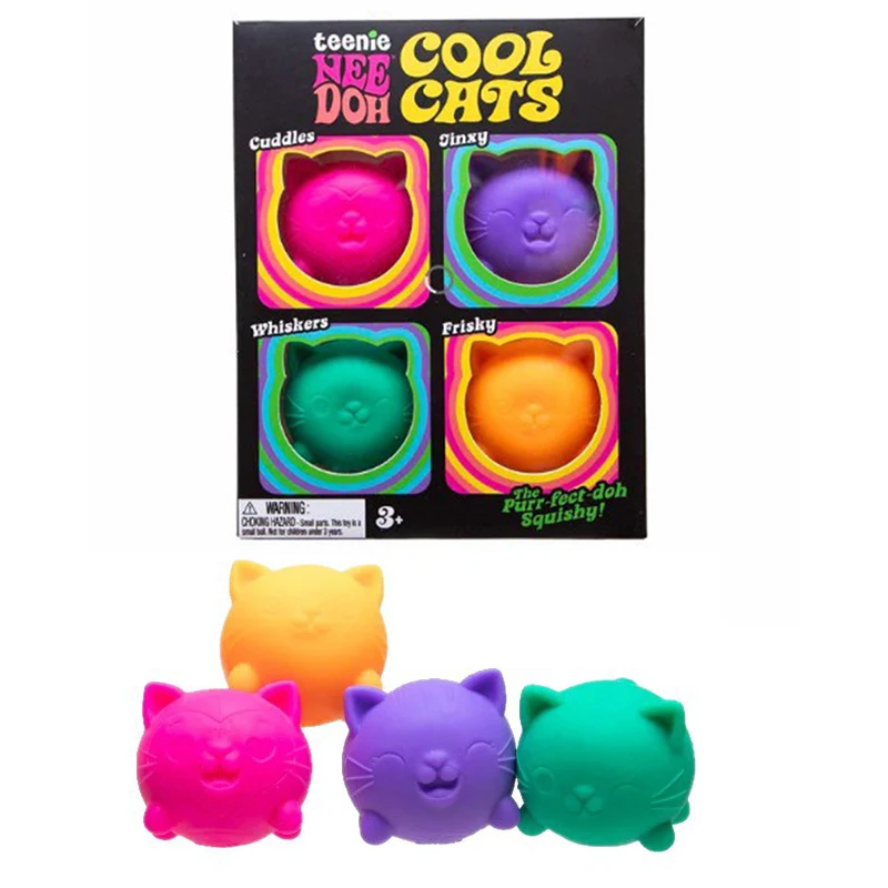 NeeDoh Teenie Cool Cats 3 Pack Adorable Mini Cat Fidget Toys Soft Squishy Stress Relief Sensory Squeeze Toys