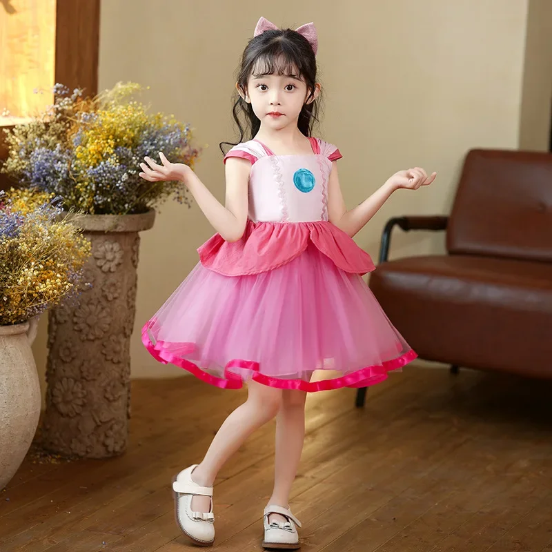 Peach Princess Dress For Girl Halloween Cosplay Costume Children Stage Performance Fancy Clothes Kids Carnival Party Outfits