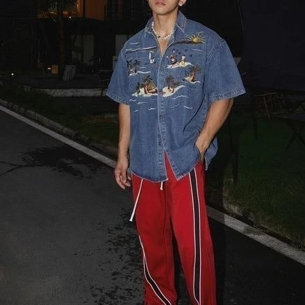 Summer New Embroidered Denim Short-sleeved Shirt Shirt Loose American Retro Street Style