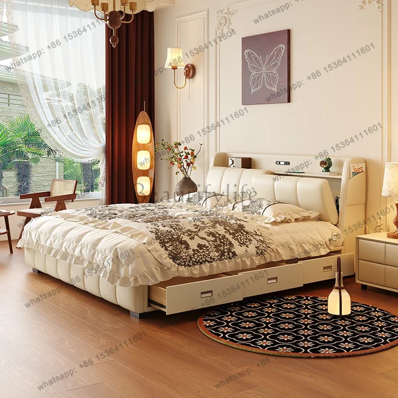 

D33Beauty Multifunctional Bed Design Girls Massage Double Queen Loft Bed Luxury Sun Sleeping Princess Camas De Casal Home Furnit