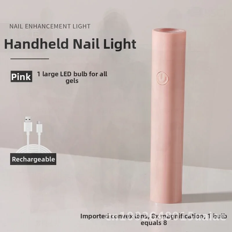 Tragbare tragbare Nail-Art-Phototherapie-Lampe, schnell trocknende kleine Maschine zum Backen im Nagelstudio – wiederaufladbar, Rosa/Weiß/Grün