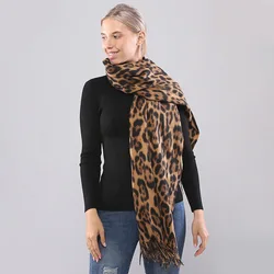 New Designer Leopard Scarf Winter Warm Pashmina Shawl Luxury Cashmere Wraps Fashion Women Long Blankets Scarves Fringes