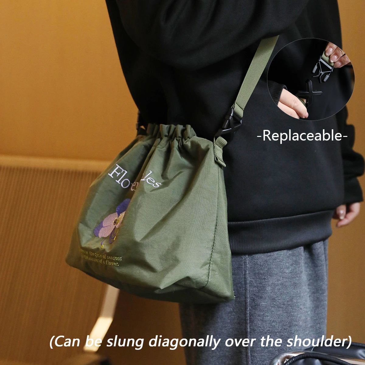 Embroidered Lunch Bag, - Large Capacity, Insulated Lunch Box Diagonal Cross Hand-Held Bag, Waterproof Bento Bag