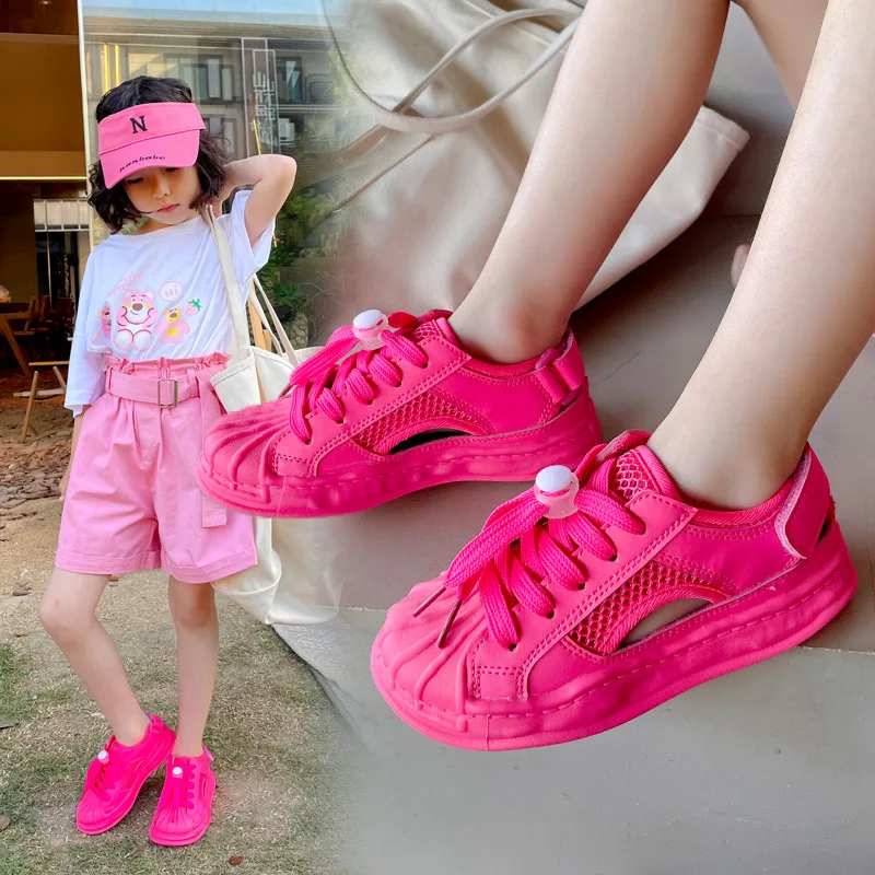 Girls Shell Head Board Shoes Summer Children Breathable Mesh Surface Single Shoes Korean Version of Boys Hollow Shoes