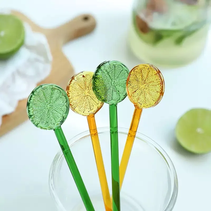 Colorful Lemon Heat-resistant Glass Stirrer Coffee Mixing Stick Honey Spoon, creative ins Style Juice Stirrer