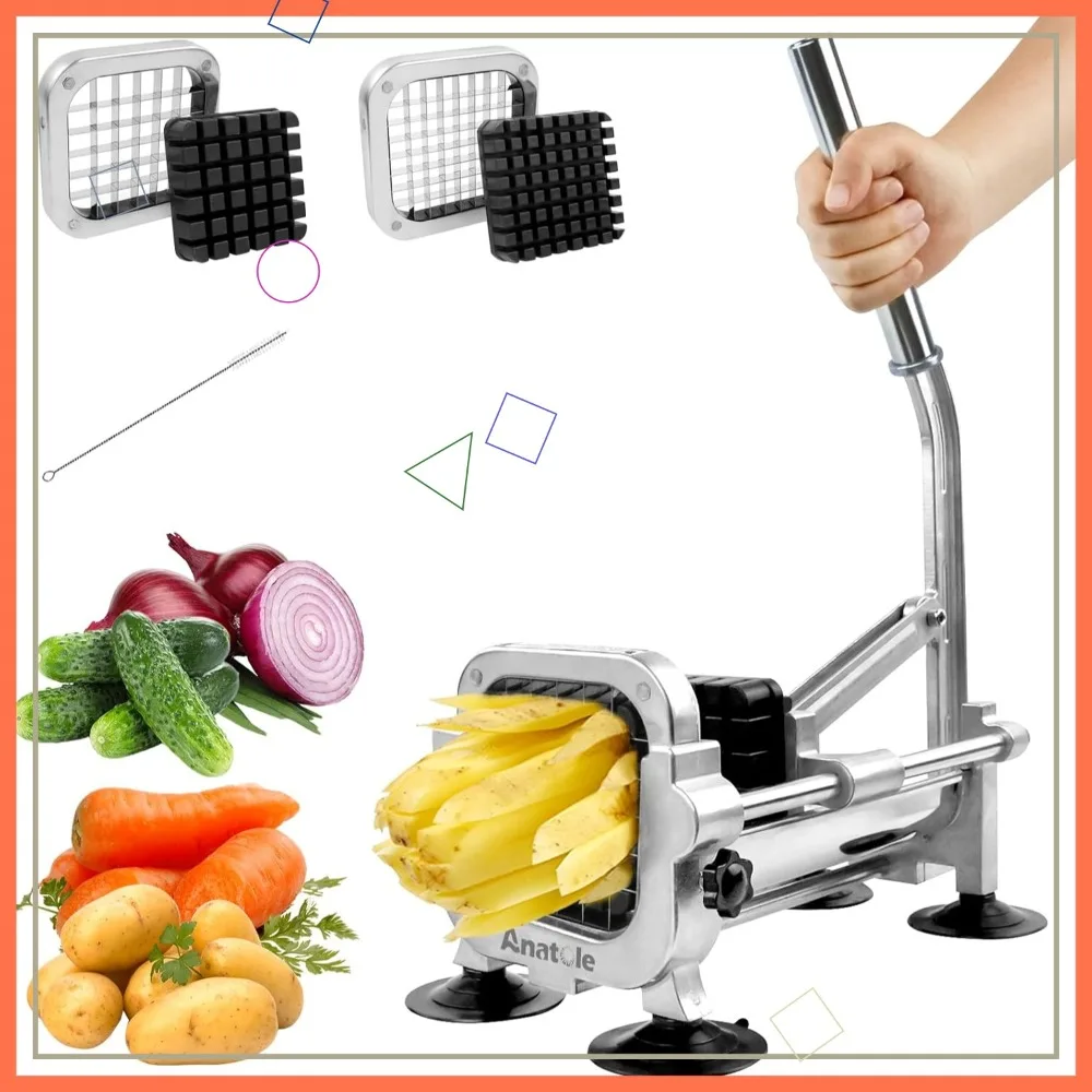 

Профессиональный резак для картофеля фри с лезвиями 3/8'' и 1/2'', ручная овощерезка для лука, моркови, огурцов