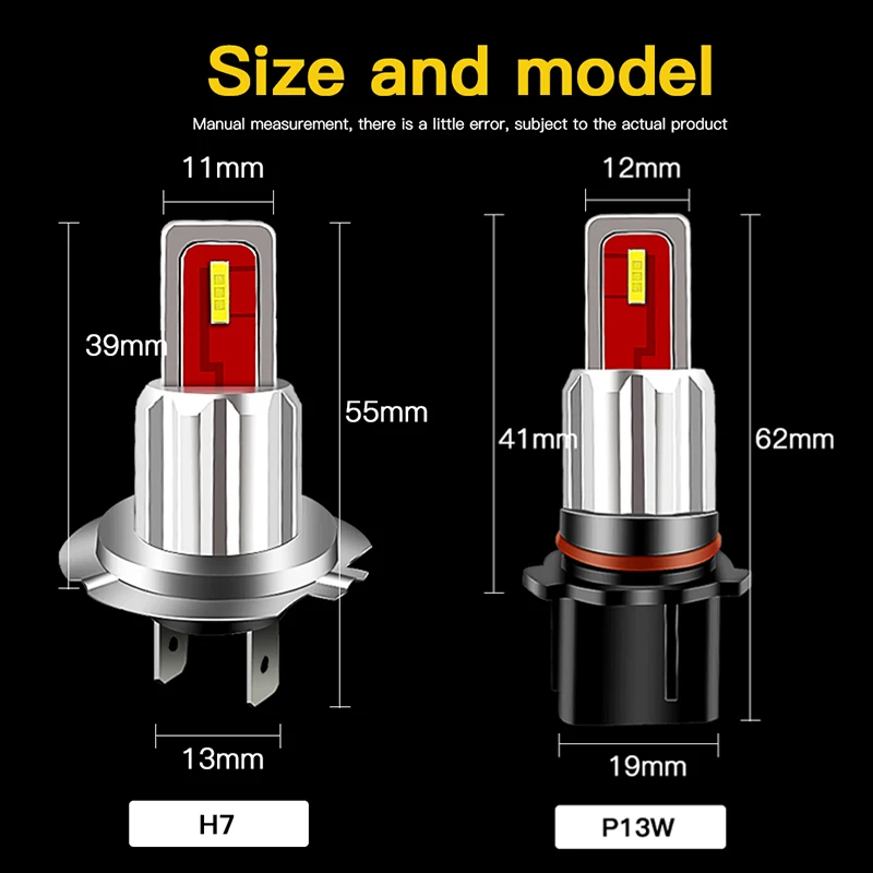 2Pcs Canbus Error Free Bright H7 LED Bulbs P13W 12277 SP13W PSX26W 12278 SH24W Fog Lamps Car Driving Daytime Running Lights DRL