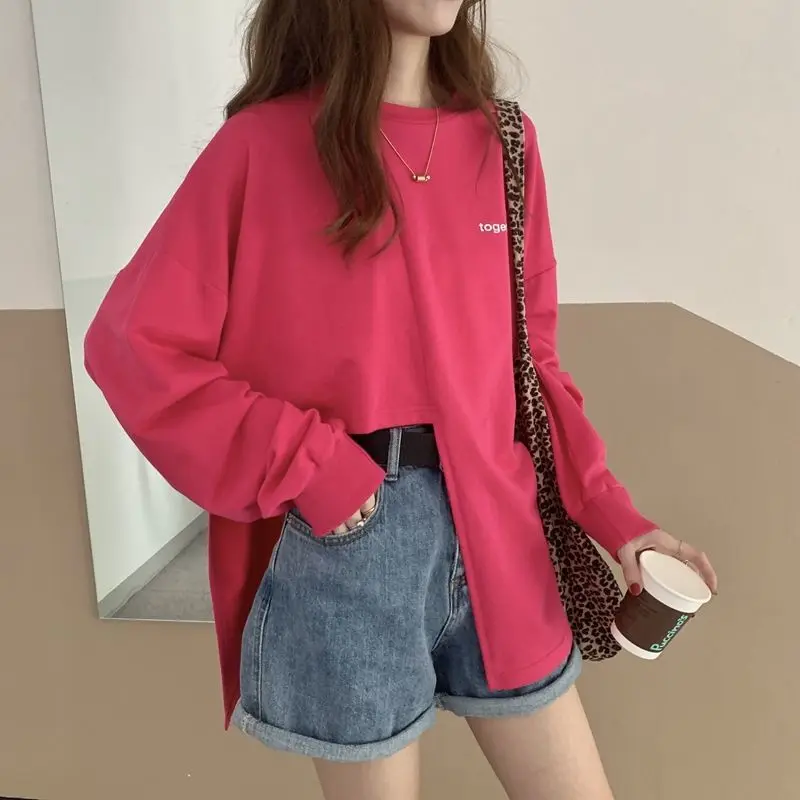 Sweatshirts Women Simple Asymmetrical Loose Slouchy Fashion Letter Long Sleeve O-neck Autumn Cozy Female Girls Korean Style New