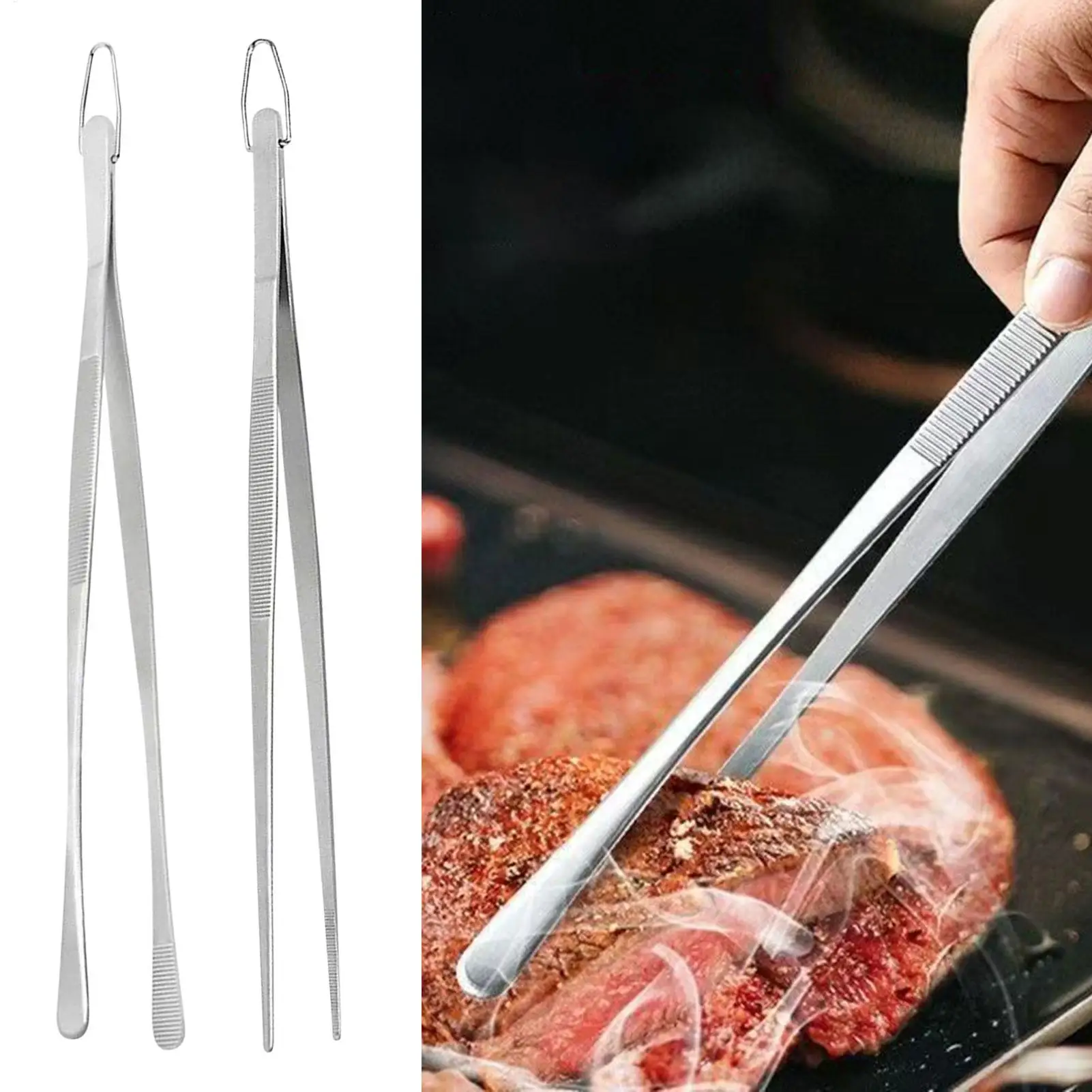 Long Cooking Tongs  Stainless Steel Kitchen Tongs Non-Slip Heat Resistant BBQ Grill Tongs for Steak Seafood Buffet Salad Cooking