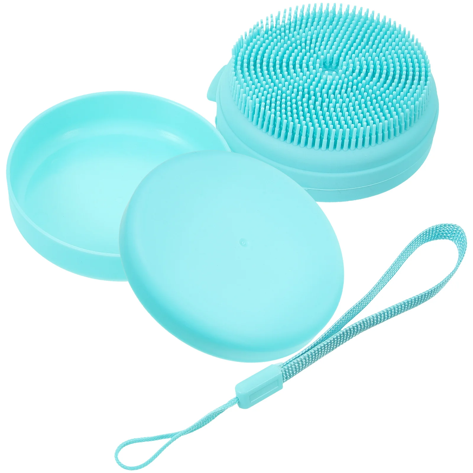 

Silicone Bathing Brush Soft Baby Shower Head Scrubber with Soap Box for Easy Hanging Portable Body Cleansing Tool Blue