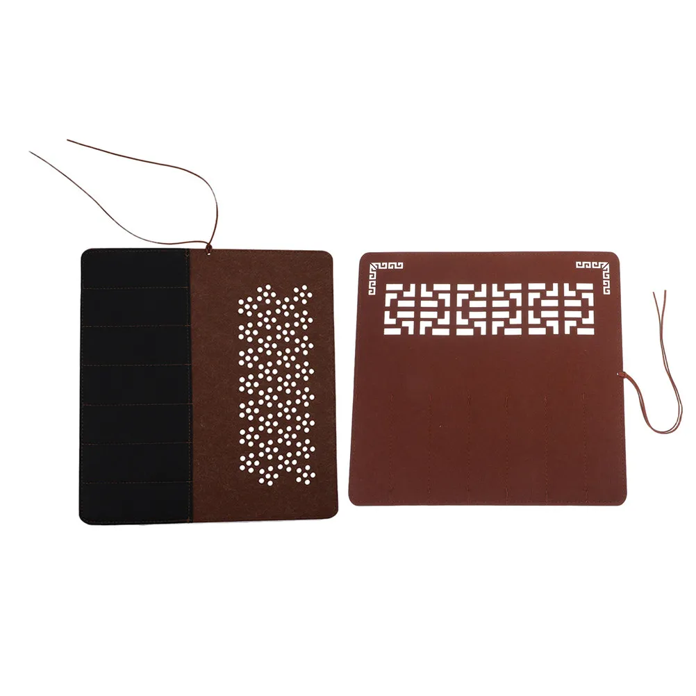 2Pcs Felt Pen Roll Organizer Plum Blossom Hollow-Out Pattern Compact Brush Holder Portable for Calligraphy Artists Drawing