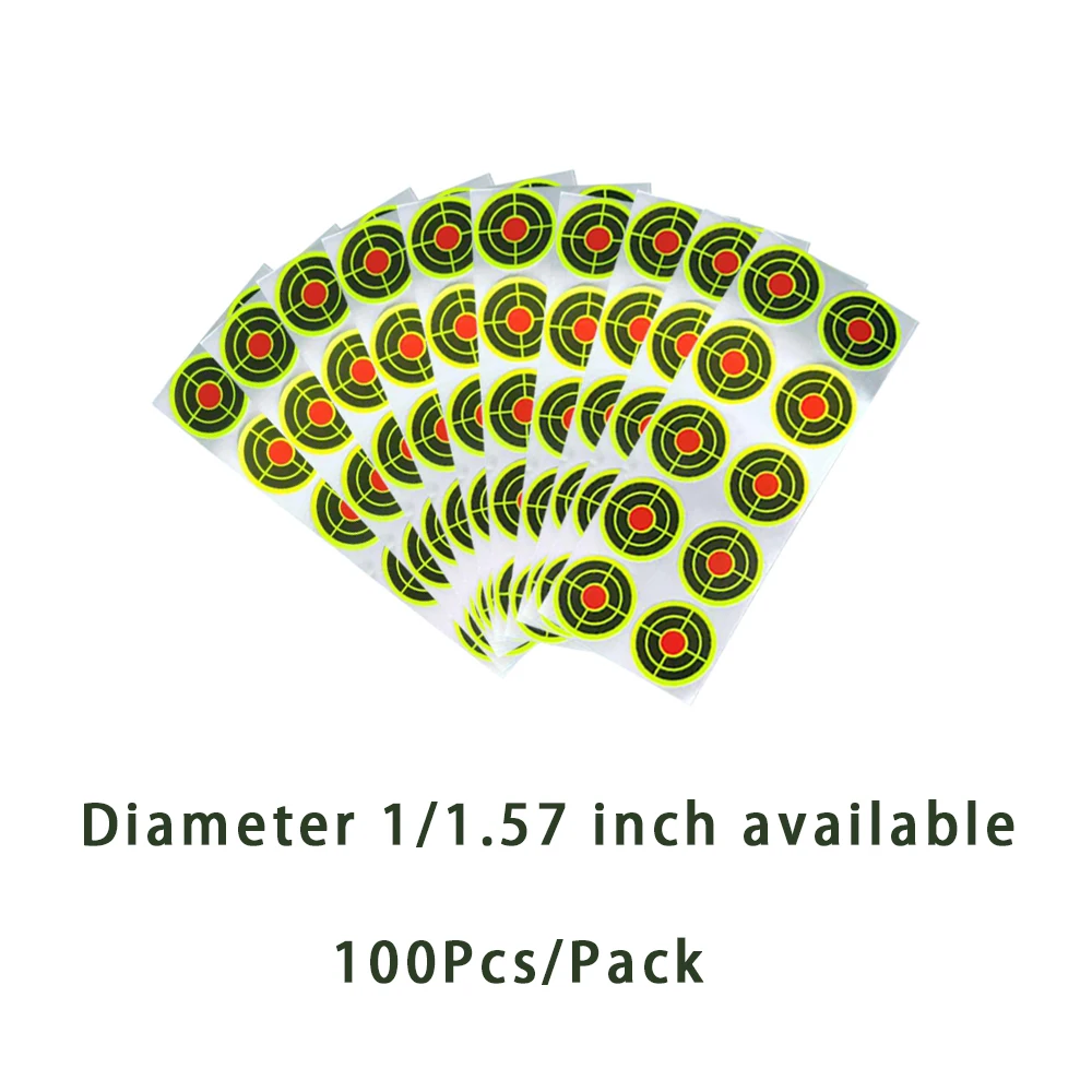 100 unids/pack, pegatinas Bullseye de repuesto de papel de destino pequeño para práctica de tiro de 1 pulgada o 1,57 pulgadas de diámetro