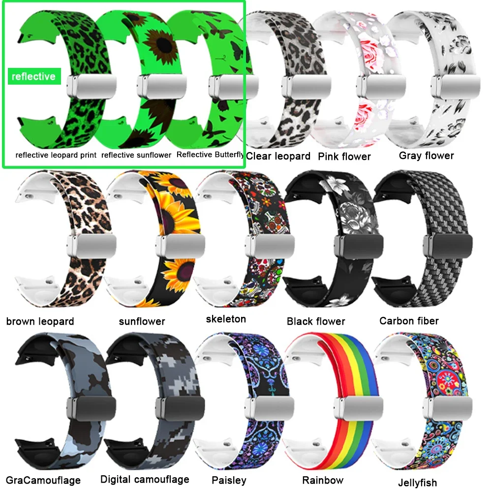 20mm Magnetic Straps for Galaxy Watch 5 Pro 45mm for Galaxy Watch 4/5 44mm 40mm Carbon Fiber Texture Print Reflective Band