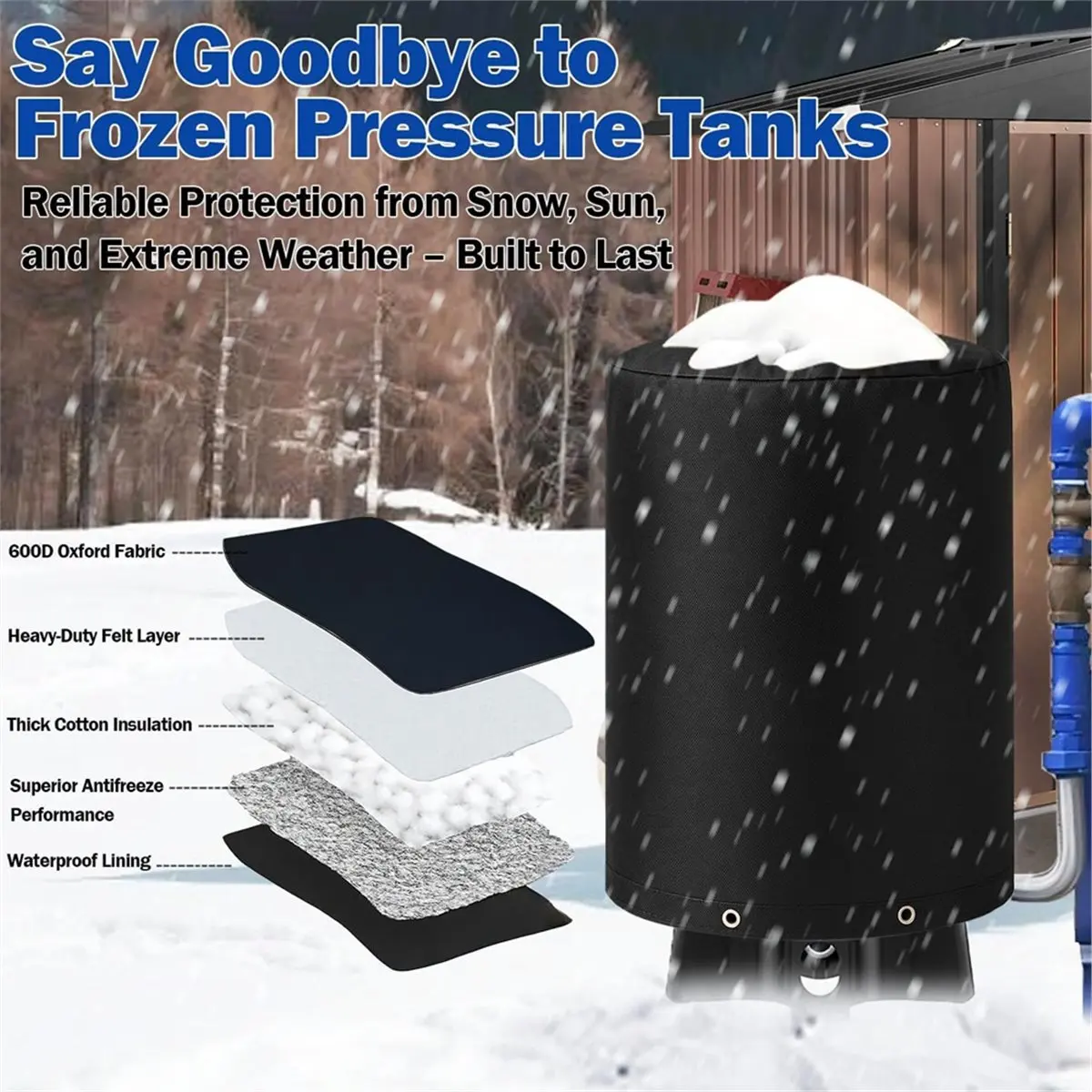 

24 D X 34Inch H Round Well Pressure Tank Cover(5°F) -Insulated Well Pump Cover,Thickened 3 Layers Water Well Tank Covers