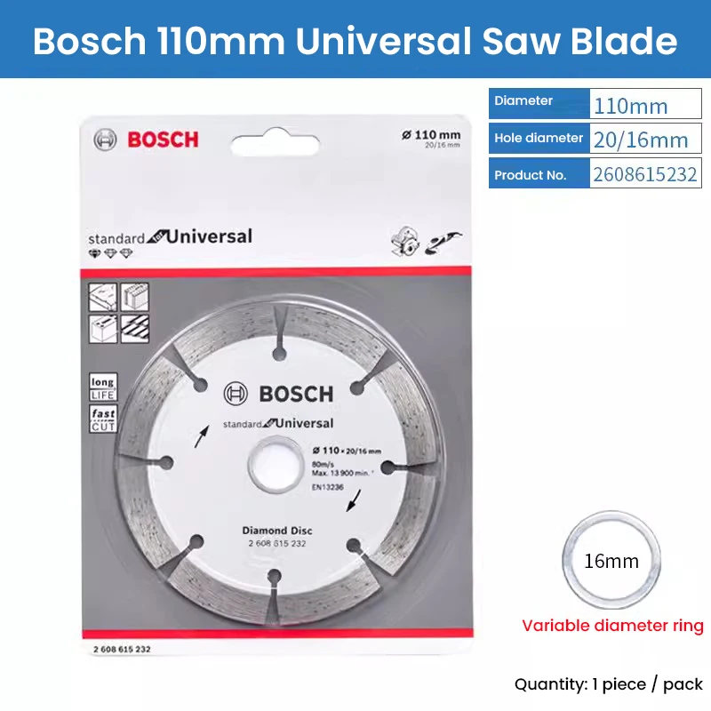 Imagem -04 - Bosch-lâmina de Serra Segmentada Universal Rebolo Serra de Mármore Disco Diamante Diâmetro 110 mm Tijolos de Concreto Pedras