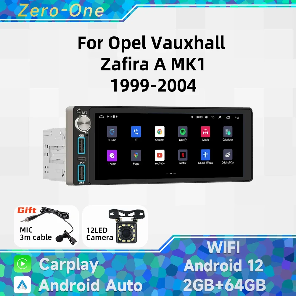 Carplay Autoradio 1Din Radio Android Car Multimedia for Opel Vauxhall Zafira A MK1 1999-2004 6.86