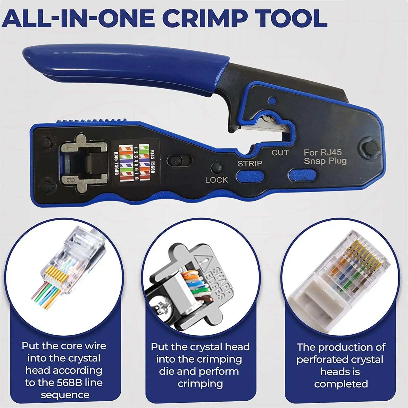 Natalink RJ45 Crimp Tool Pass Through Ethernet Crimper for CAT6a/6 CAT5/5e 8P8C Modular Connectors All-in-One Crimping tool