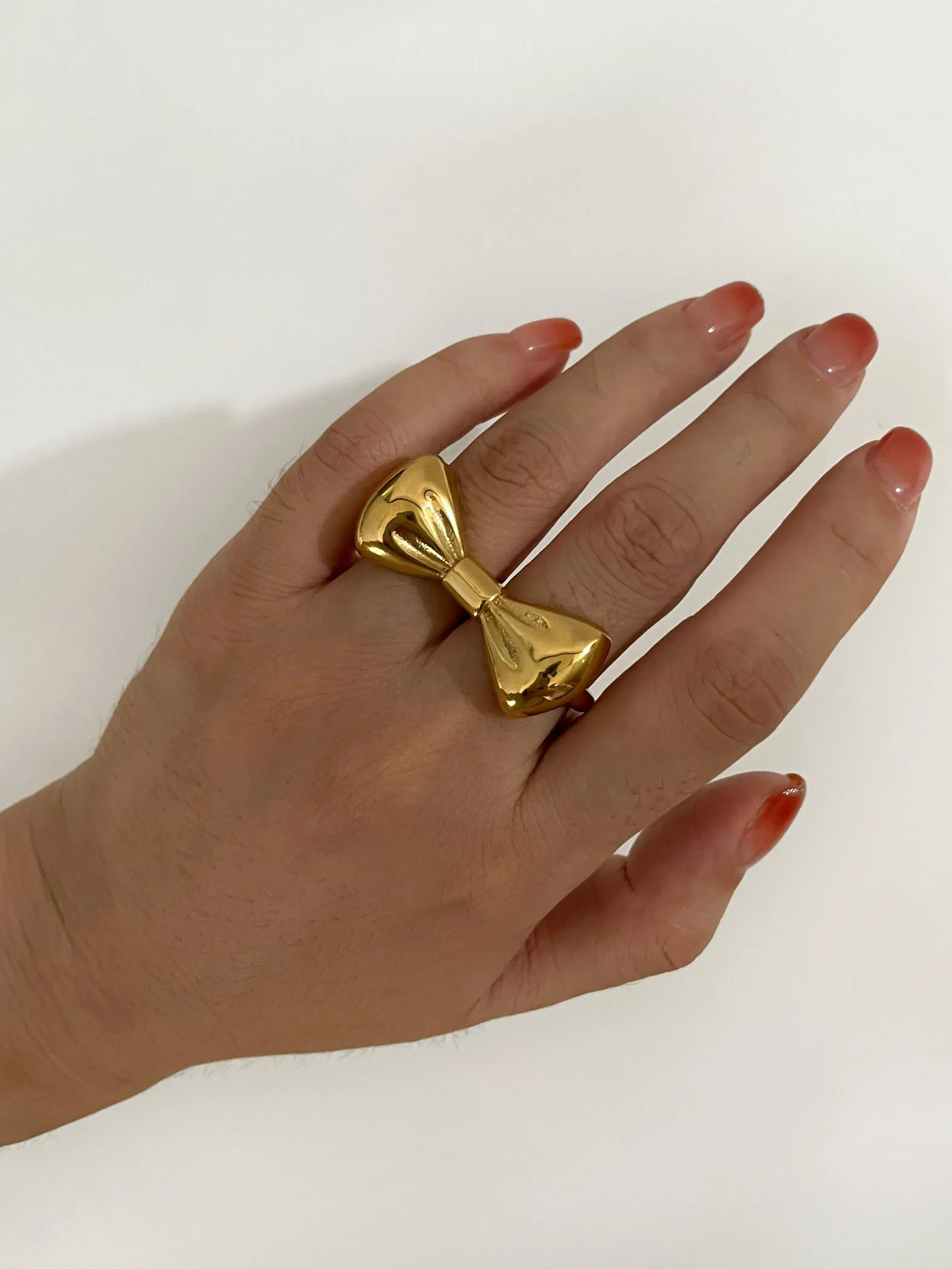 GHIDBK Stainless Steel Bow-Knot Double Finger Rings for Women Unusual Aesthetic Design Punk Party Jewelry Gifts Tarnish Free