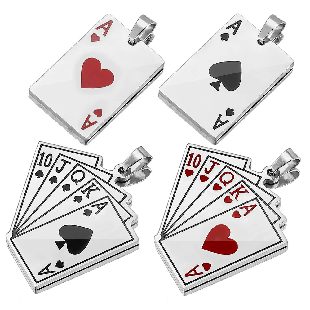 2pcs/Lot No Fade Stainless Steel Mirror Polishing Poker Ace of Hearts Charms for DIY  Necklace Jewelry Making Pendant Supplies