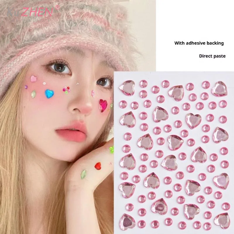 Colorful Heart Shape Diamond Gem Sticker 3D Face Rhinestone Tattoo Eyeshadow Stickers Fo Festival Party Stage Body Makeup Bling