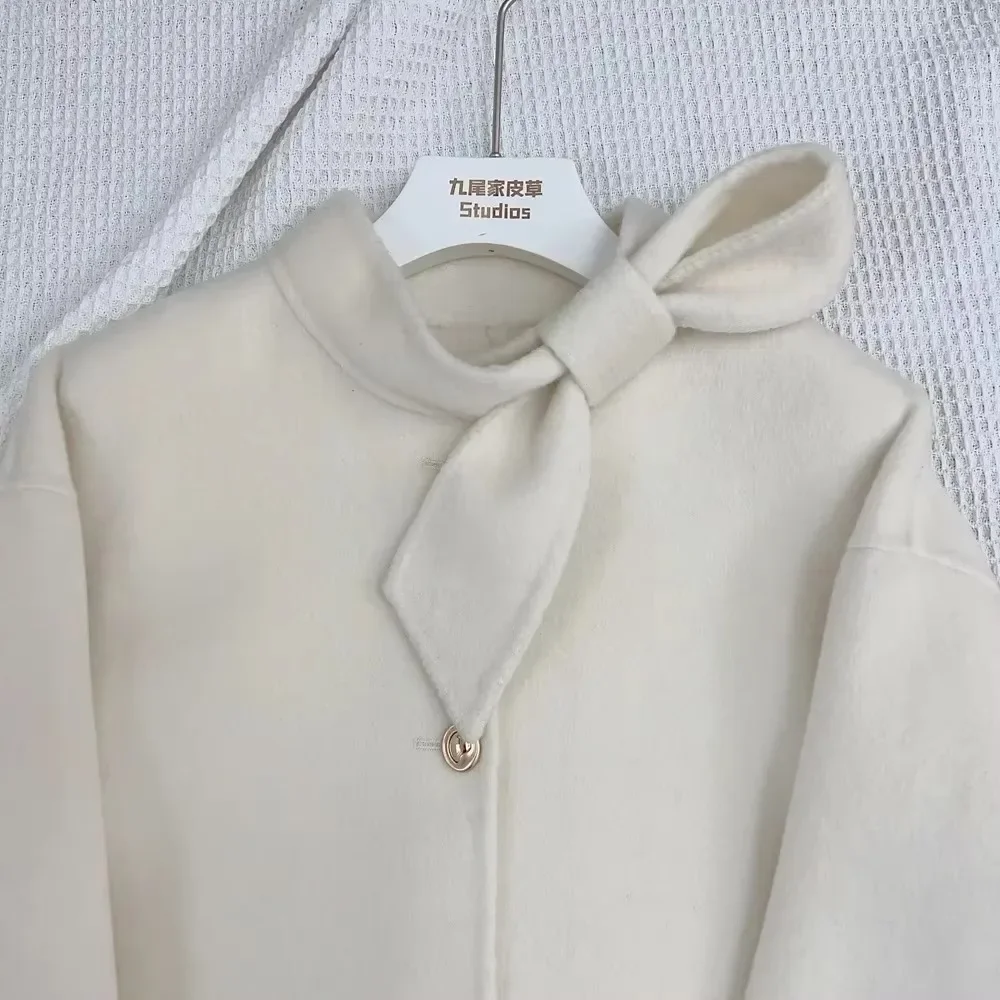 Frauen Echte Natürliche Fuchs Pelz Jacke Manschette Damen Wolle Outwear Weibliche Kaschmir Woolen Mantel 2025, Neue Winter Echte Natürliche Fuchs Pelz mantel