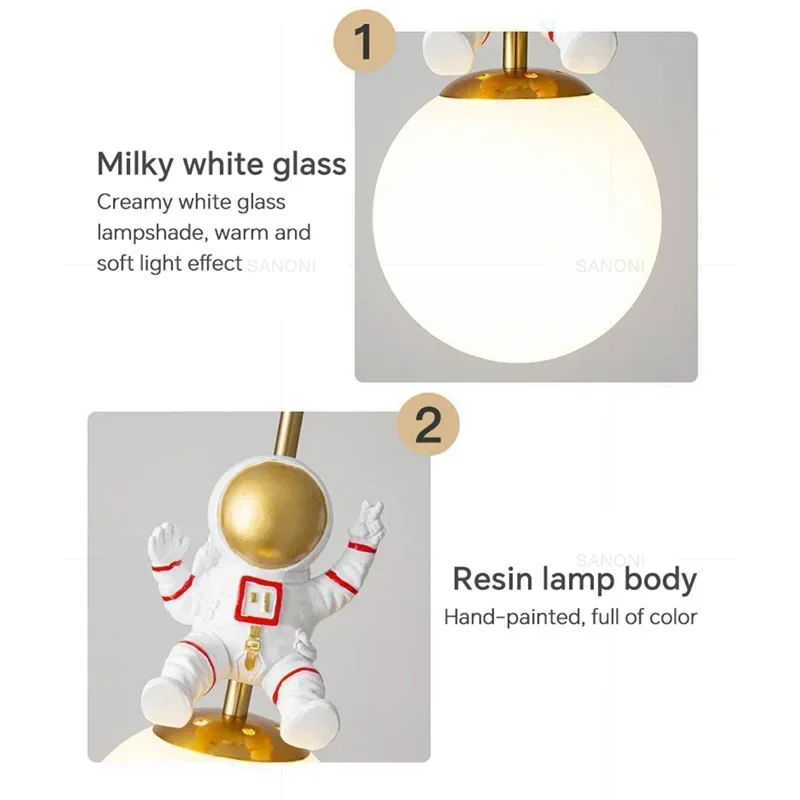 Imagem -06 - Led Astronauta Lustre para Quarto das Crianças Quarto Lua Night Light Luminária Brilho Personalidade Simples Decoração para o Lar