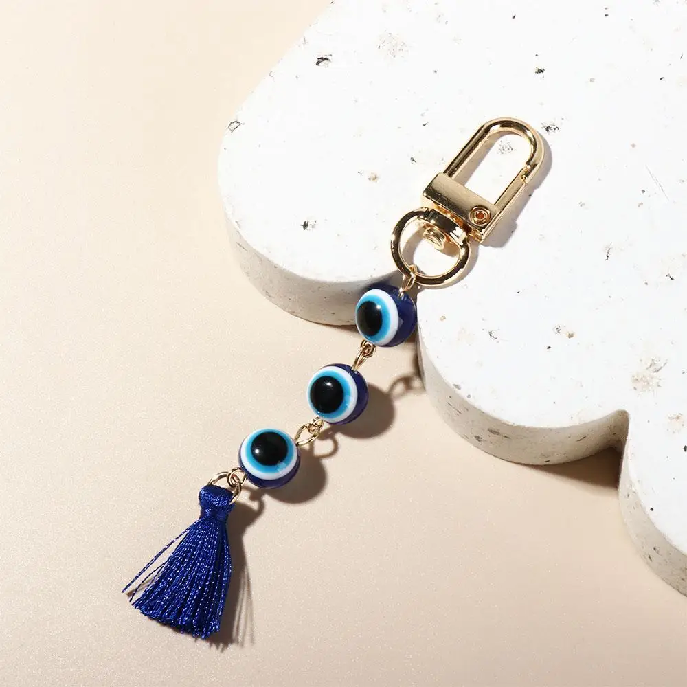 Turkish Blue Eye Lucky Turkish Evil Eye Keychain Durable Backpack Charms Colorful Tassel Pendant Beads Resin Demon Eye Keyring